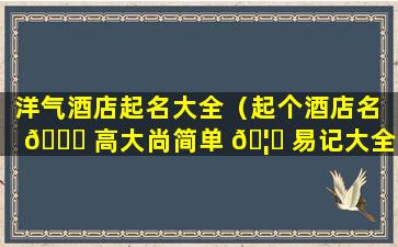 洋气酒店起名大全（起个酒店名 🐟 高大尚简单 🦈 易记大全）